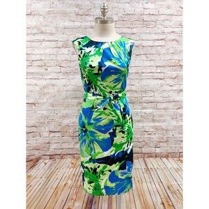 Calvin Klein Women's Green Printed Sleeveless Tie Belt Sheath Dress Size 2